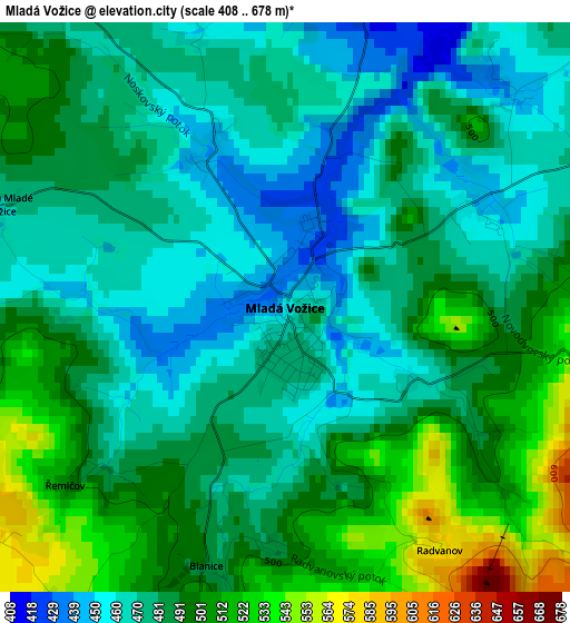 Mladá Vožice elevation map