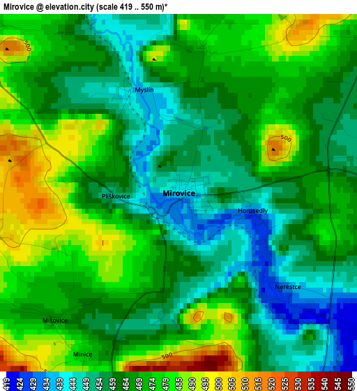 Mirovice elevation map