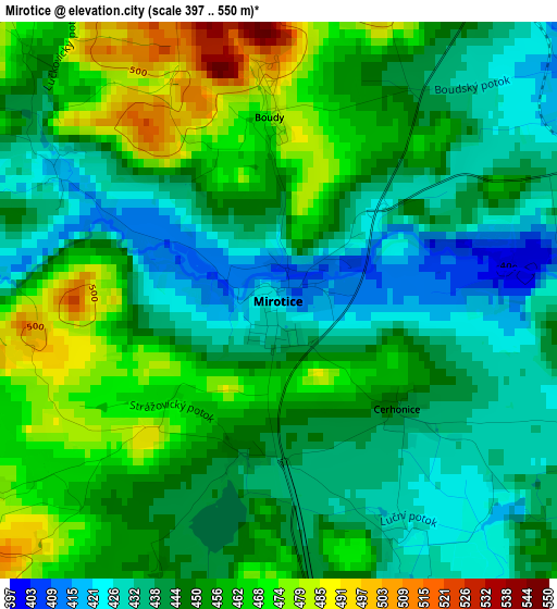 Mirotice elevation map