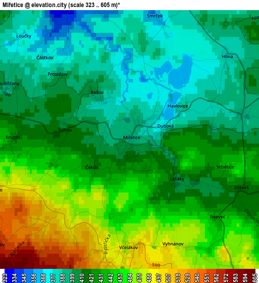 Miřetice elevation map