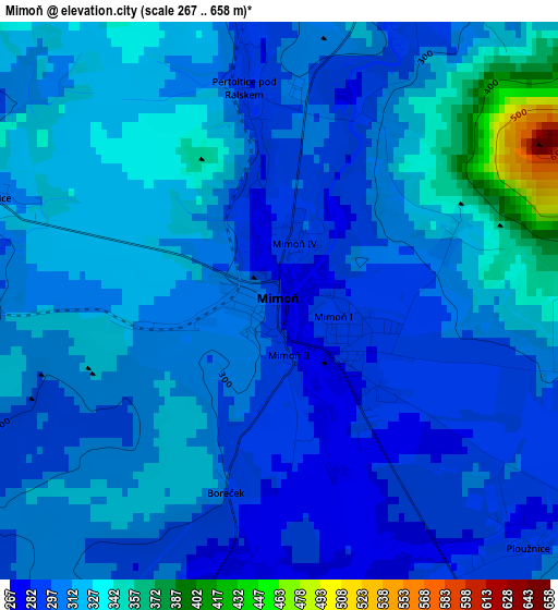 Mimoň elevation map