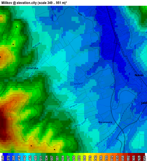 Milíkov elevation map