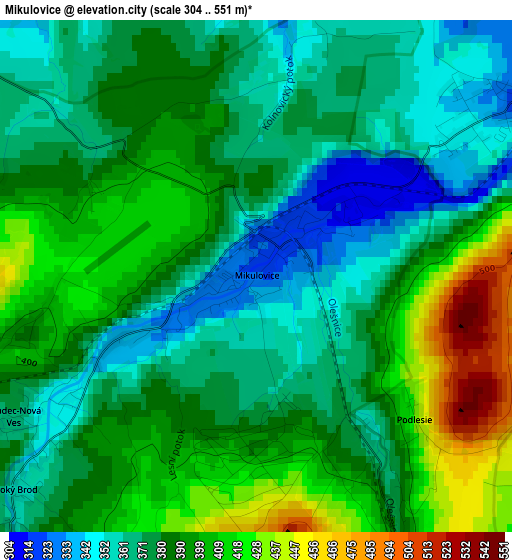 Mikulovice elevation map