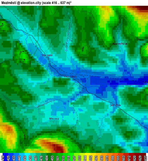 Meziměstí elevation map