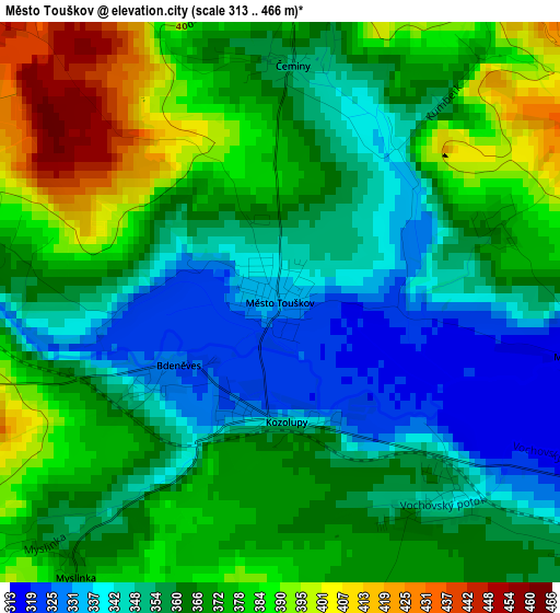 Město Touškov elevation map