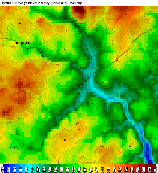 Město Libavá elevation map