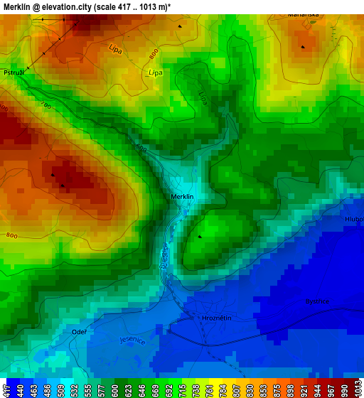 Merklín elevation map