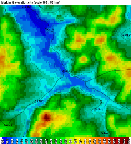 Merklín elevation map