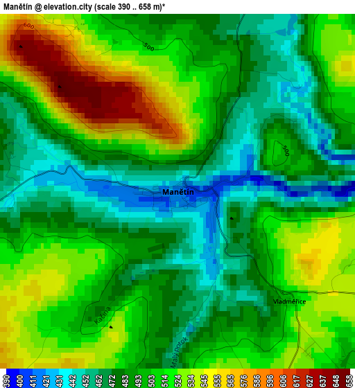 Manětín elevation map