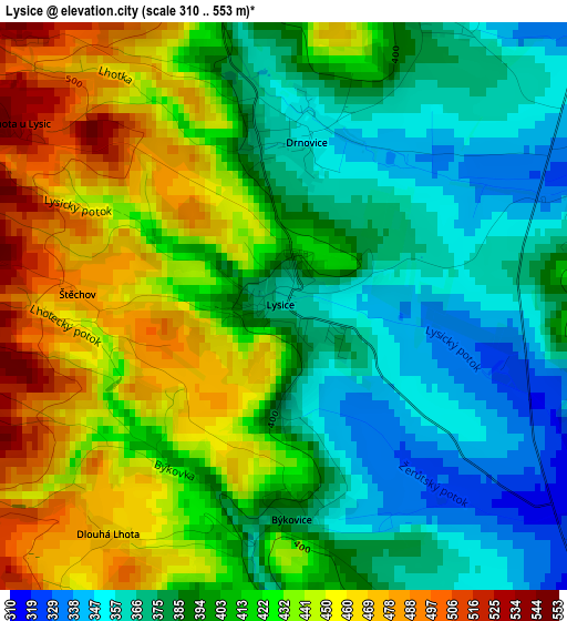 Lysice elevation map