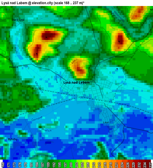 Lysá nad Labem elevation map