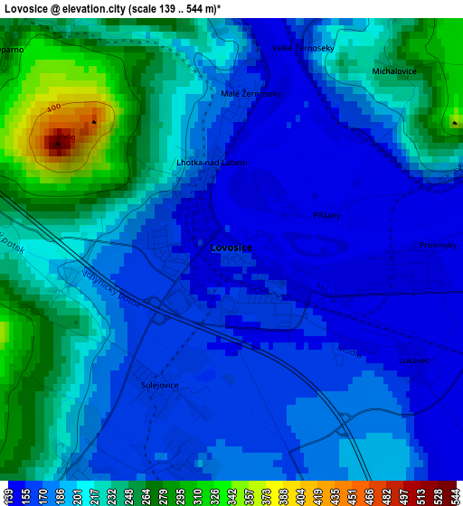 Lovosice elevation map