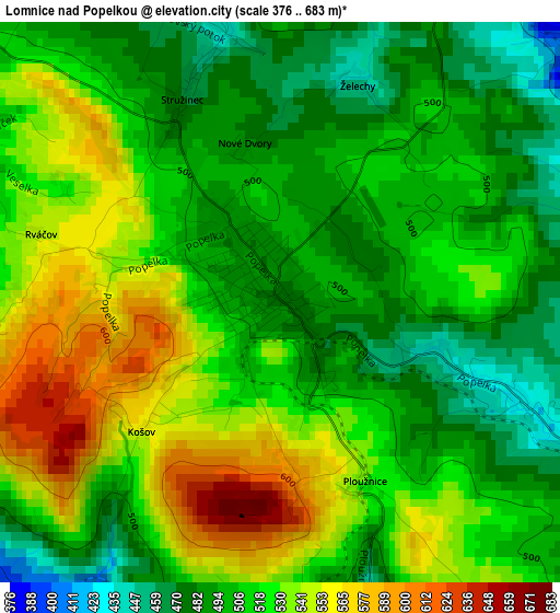 Lomnice nad Popelkou elevation map