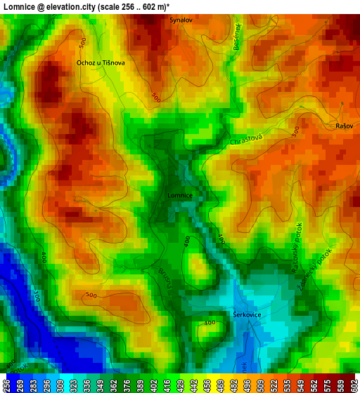 Lomnice elevation map