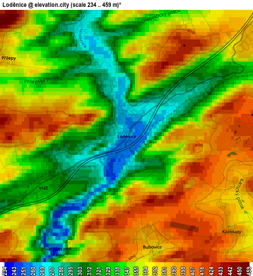 Loděnice elevation map