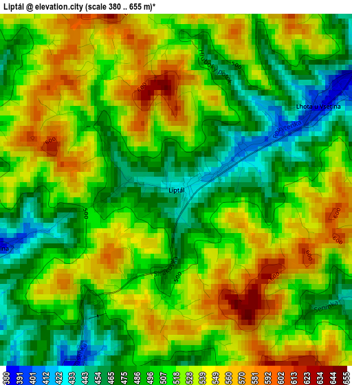 Liptál elevation map