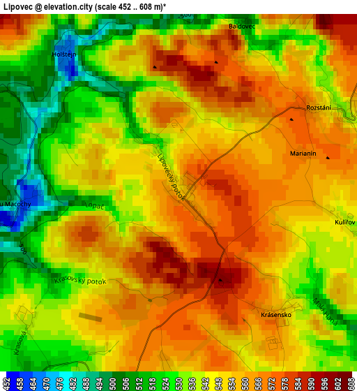 Lipovec elevation map