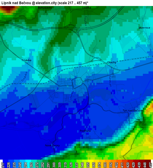 Lipník nad Bečvou elevation map