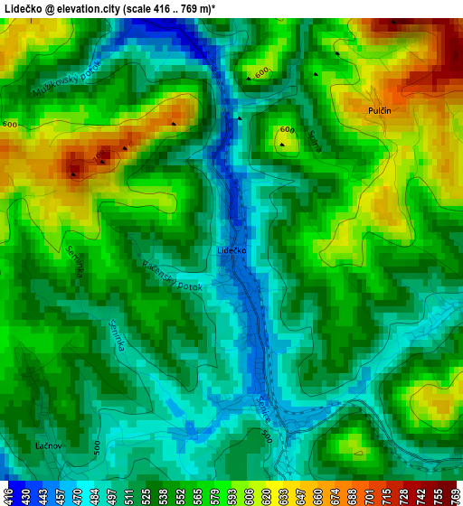 Lidečko elevation map