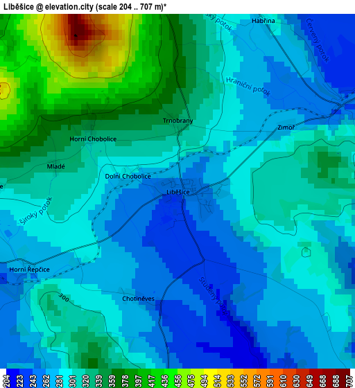 Liběšice elevation map