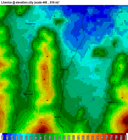 Lhenice elevation map