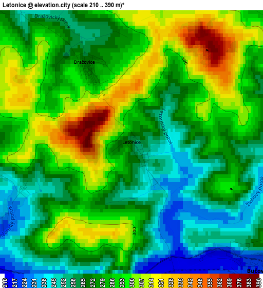 Letonice elevation map