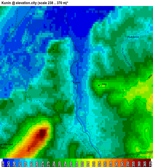 Kunín elevation map