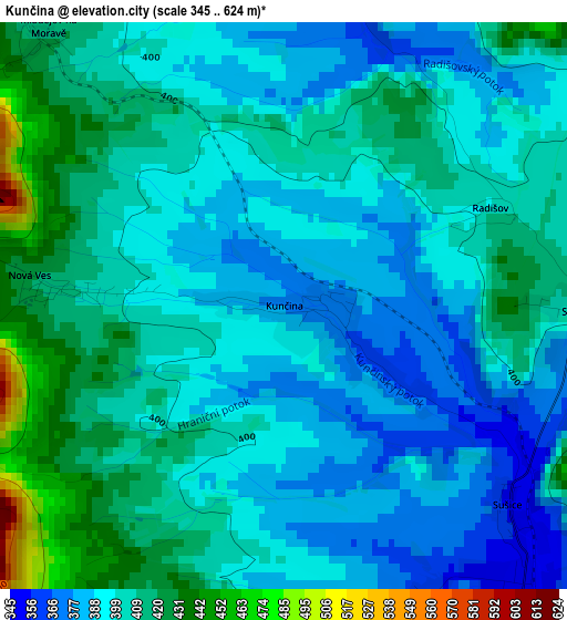 Kunčina elevation map