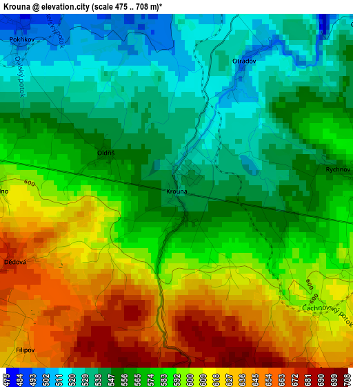 Krouna elevation map