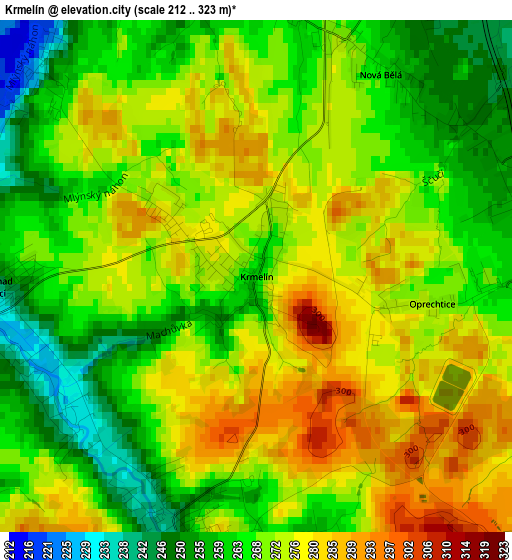 Krmelín elevation map