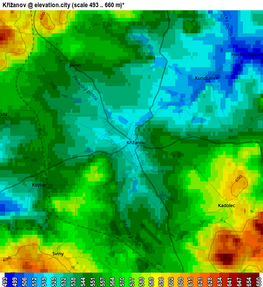 Křižanov elevation map