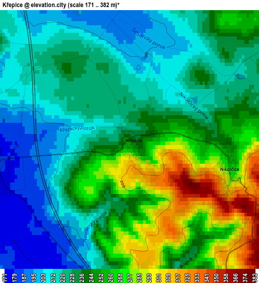 Křepice elevation map