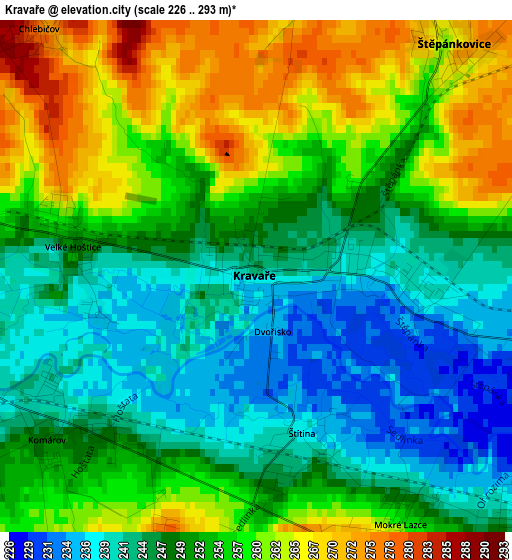 Kravaře elevation map