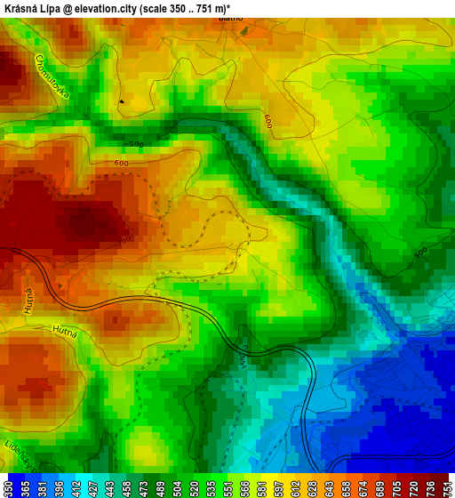 Krásná Lípa elevation map