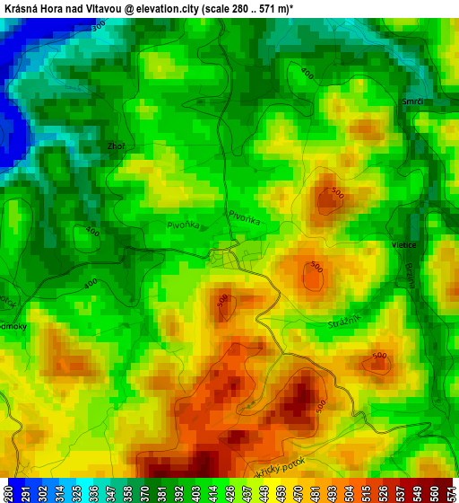 Krásná Hora nad Vltavou elevation map