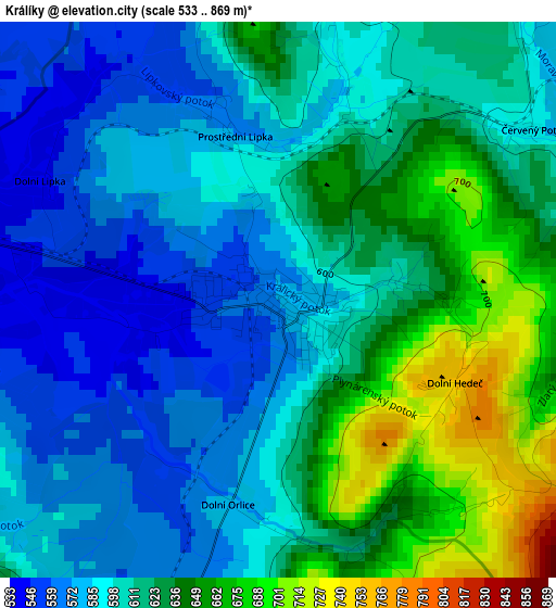 Králíky elevation map