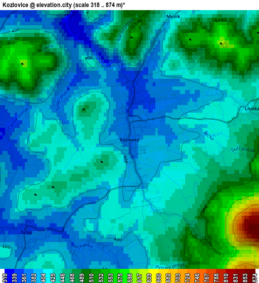 Kozlovice elevation map