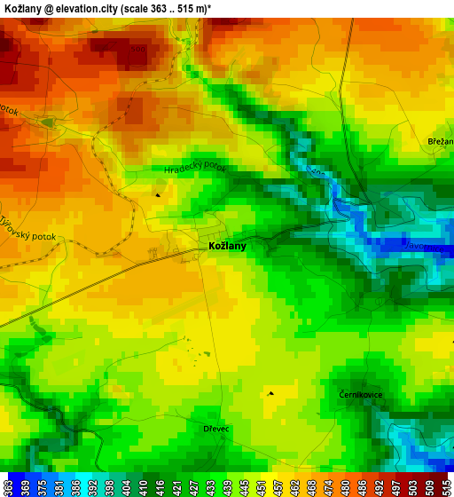 Kožlany elevation map