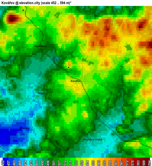 Kovářov elevation map