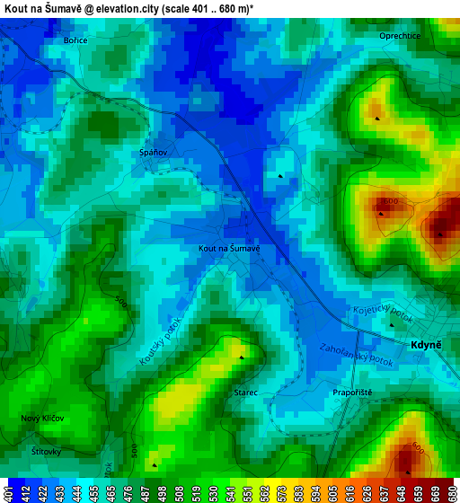 Kout na Šumavě elevation map