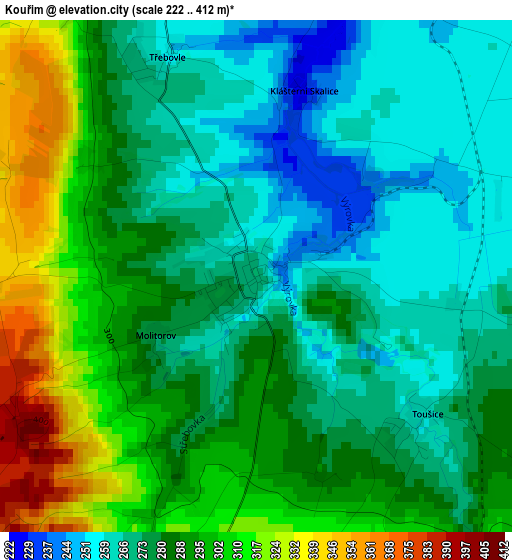 Kouřim elevation map