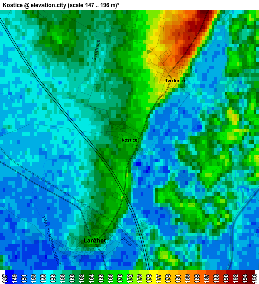 Kostice elevation map