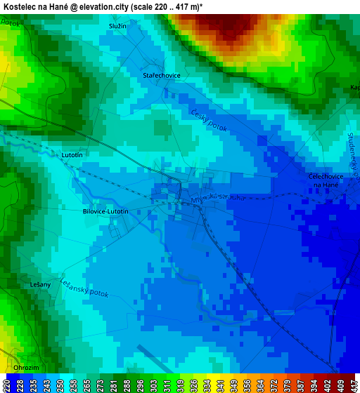 Kostelec na Hané elevation map