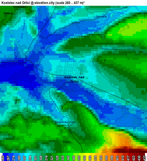 Kostelec nad Orlicí elevation map