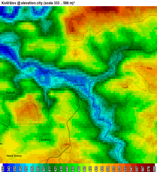 Košťálov elevation map