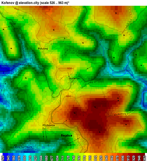 Kořenov elevation map