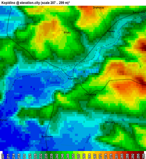 Kopidlno elevation map