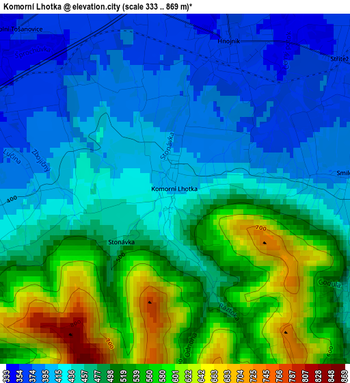 Komorní Lhotka elevation map