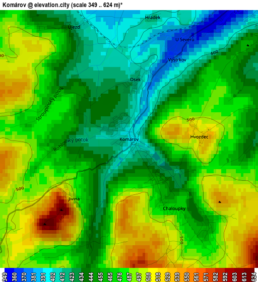 Komárov elevation map