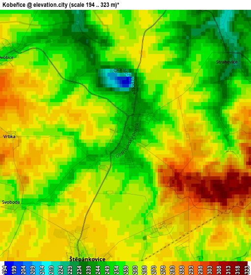 Kobeřice elevation map